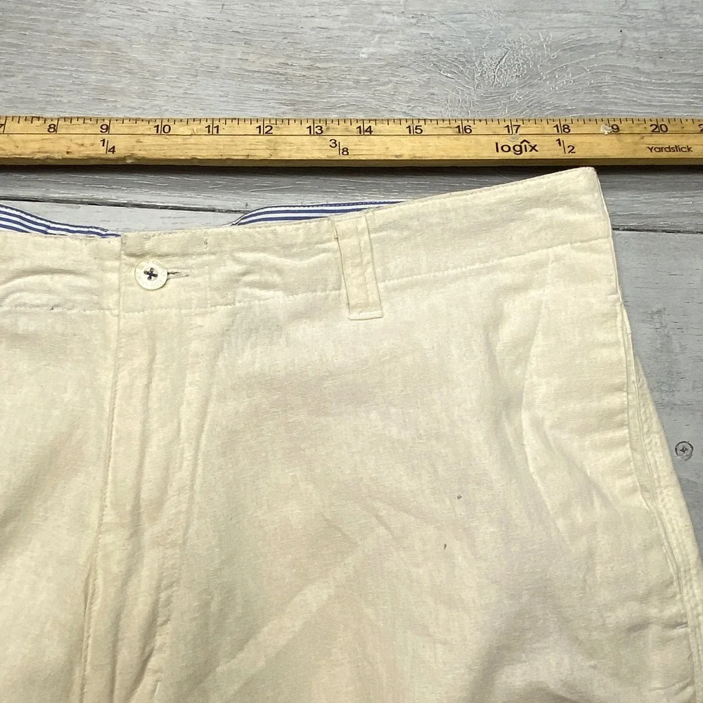 Koman Cargo Pants Mens XL Cream Linen Cotton Blend Wide Leg Relaxed Beach Pants